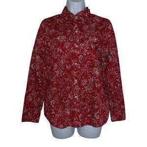 Chaps Denim Red Floral Western Shirt Womens Petite PM Show Rodeo Competition